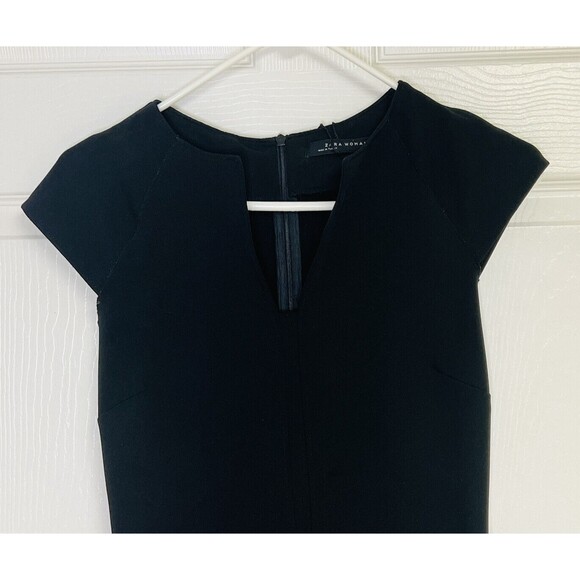 Zara Woman Basic Sleeveless Black Unlined Sheath Dress Small Pullover V-neck - Picture 3 of 9